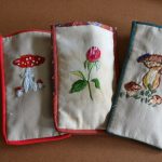 3 spec holders - embroidered - mushrooms & flowers